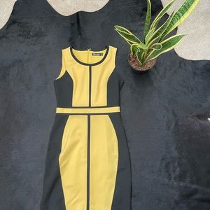 New York & Company Black and Yellow Colorblock Sleeveless Sheath Dress